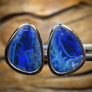 Sterling Silver - Australian Boulder Opal Doublet Stud Earrings