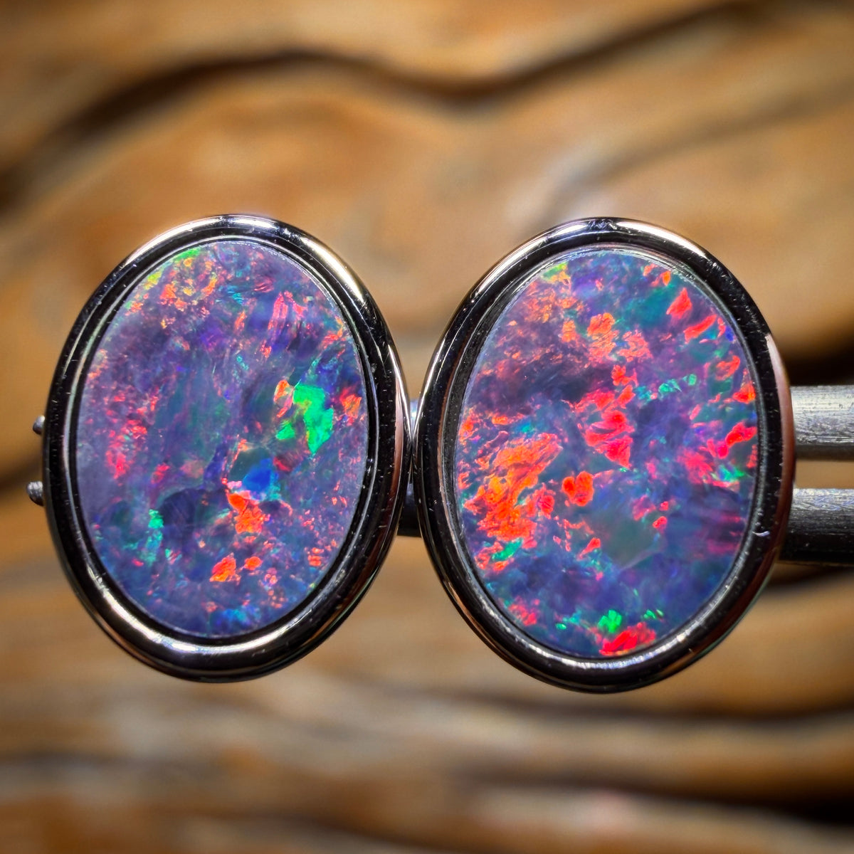 Sterling Silver - Australian Boulder Opal Doublet Stud Earrings