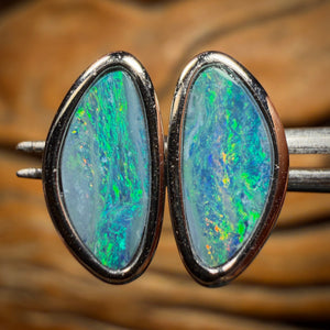Sterling Silver - Australian Boulder Opal Doublet Stud Earrings