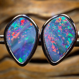 Sterling Silver - Australian Boulder Opal Doublet Stud Earrings