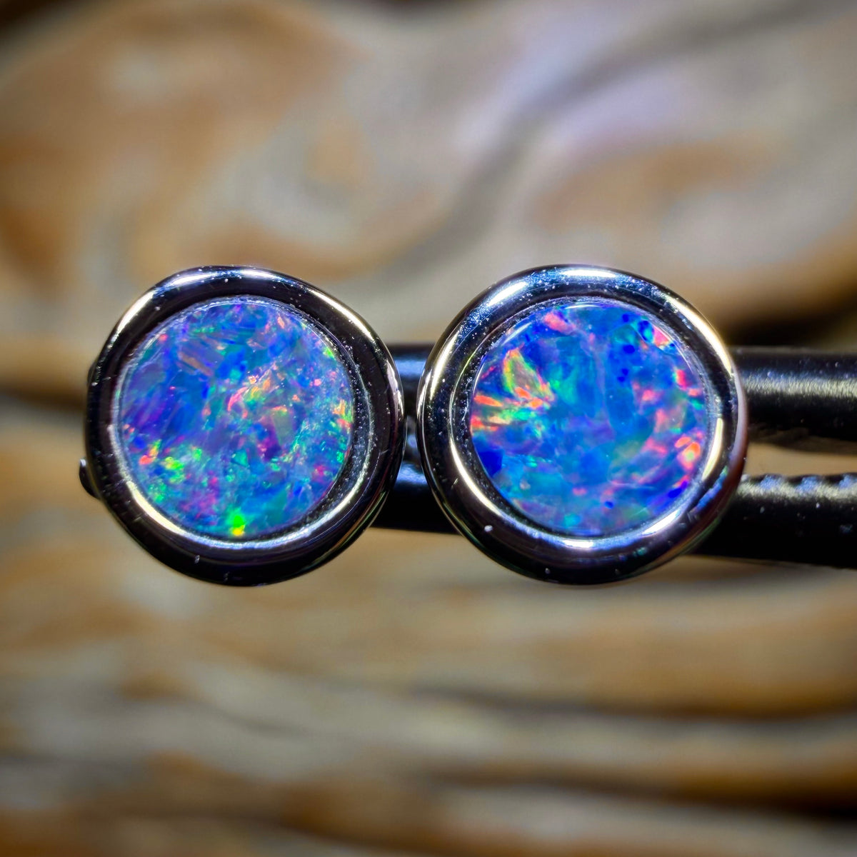 Sterling Silver - Australian Boulder Opal Doublet Stud Earrings Blue/Green. BULK LISTING