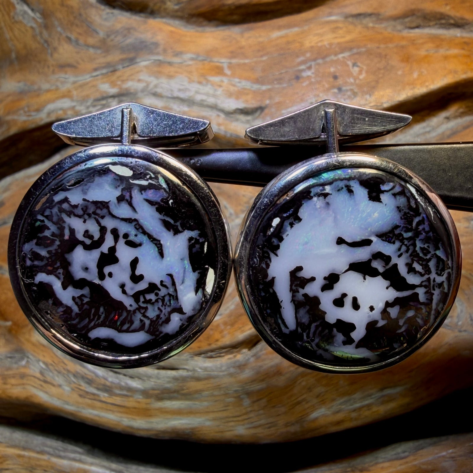 Sterling Silver - Mens Solid Boulder Opal Cufflinks