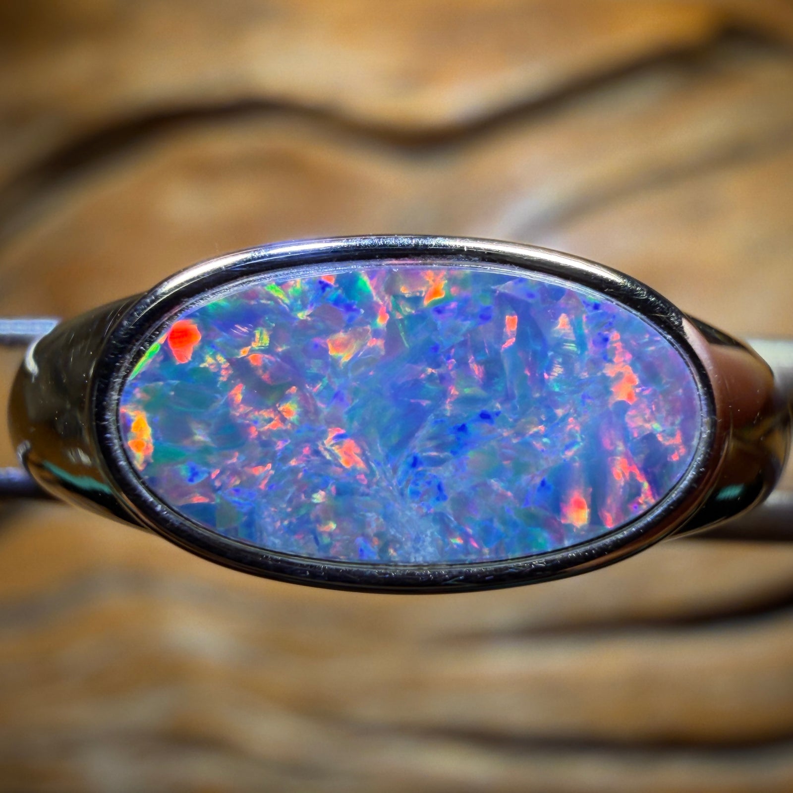 Sterling Silver - Queensland Boulder Opal Doublet Ring UNISEX