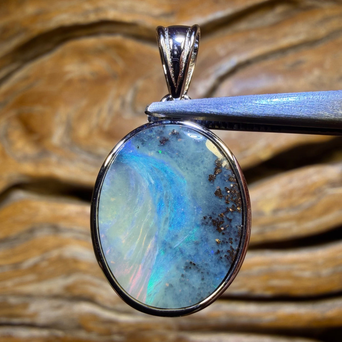 Sterling Silver - Solid Boulder Seam Opal Pendant