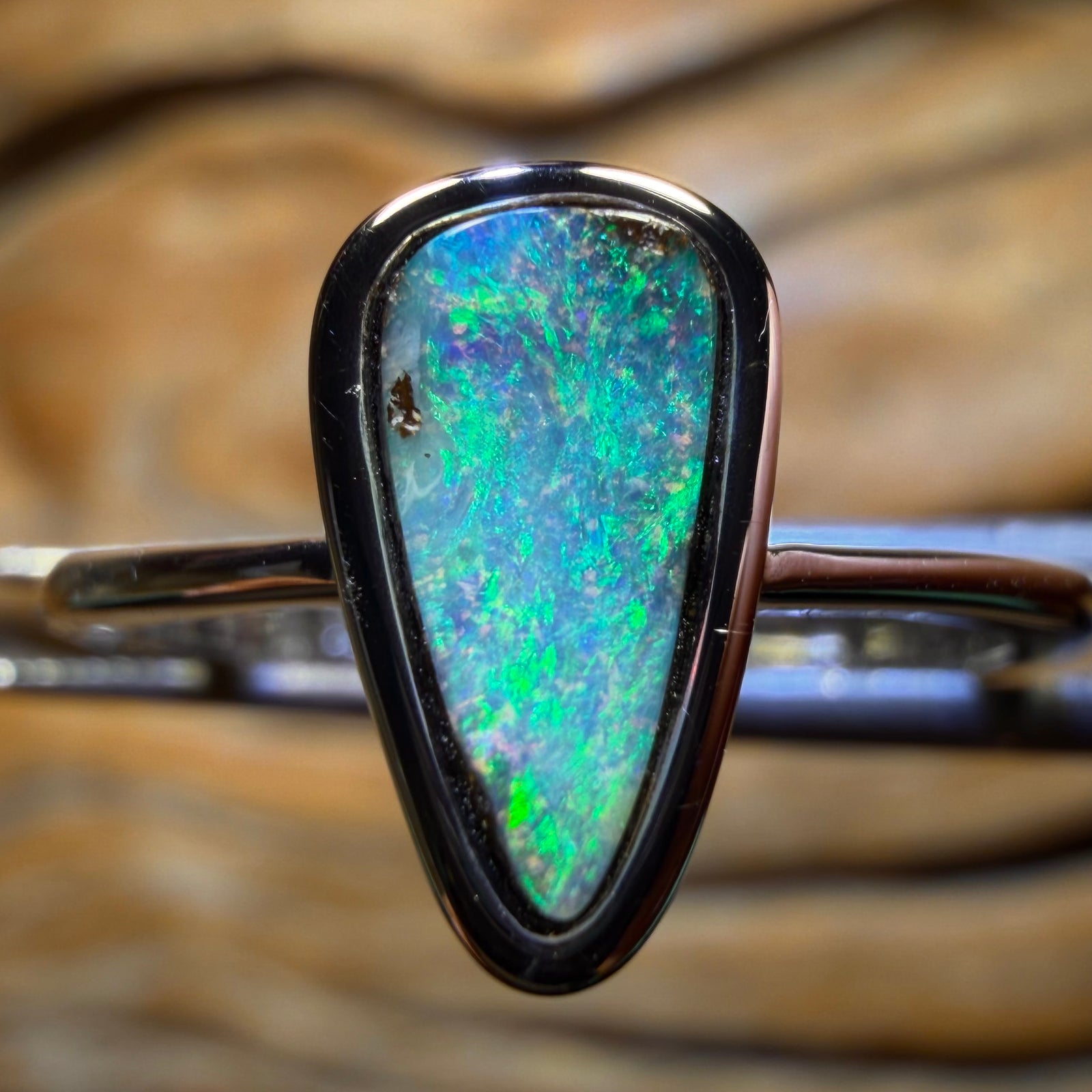 Sterling Silver - Solid Queensland Boulder Opal Ring