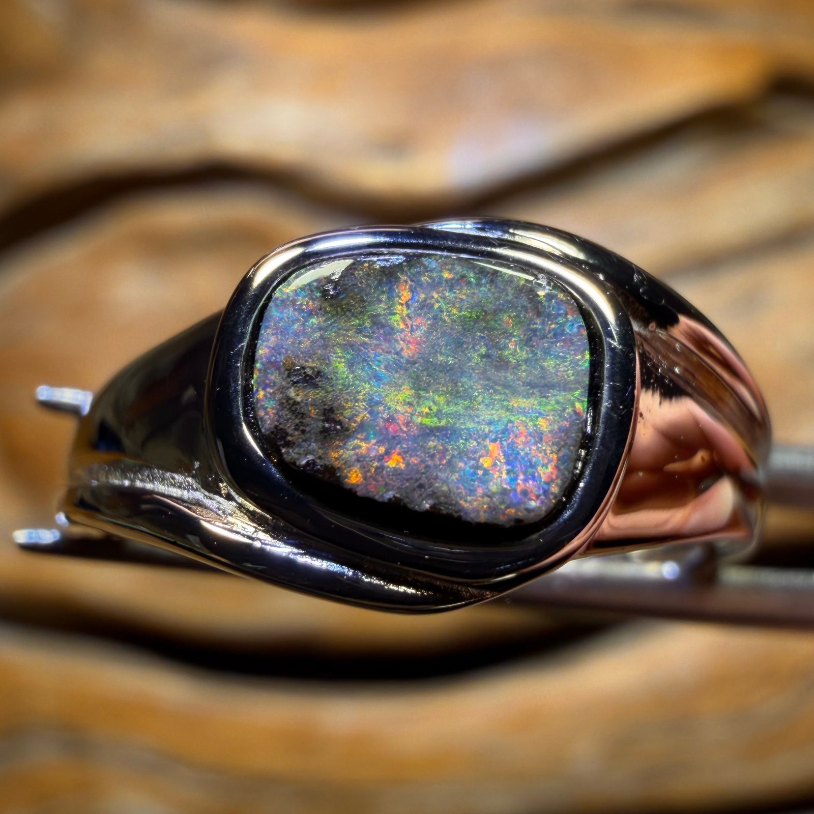Sterling Silver - Solid Queensland Boulder Opal Ring UNISEX