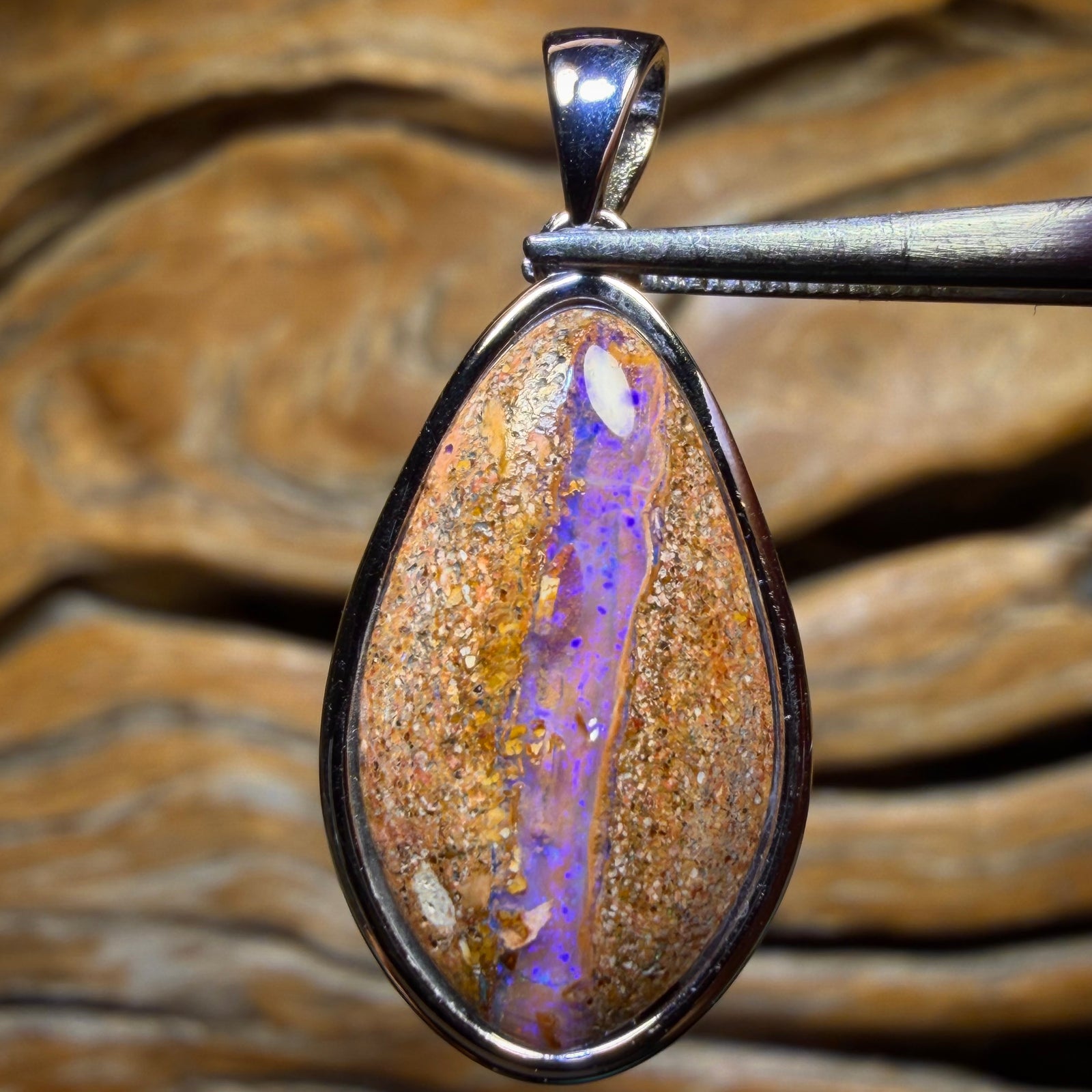 Sterling Silver - Solid Queensland Boulder Pipe Opal Pendant