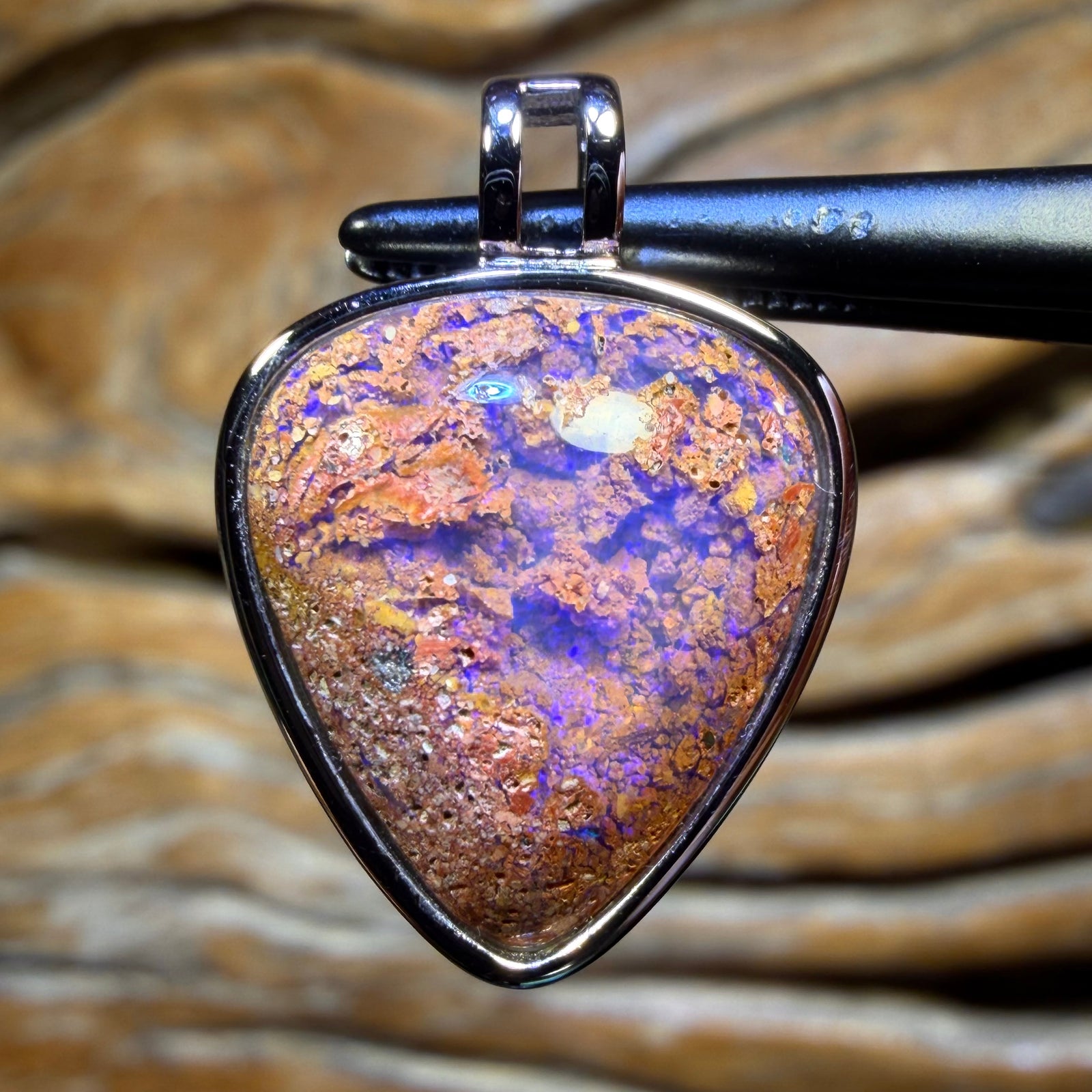 Sterling Silver - Solid Queensland Boulder Pipe Opal Pendant