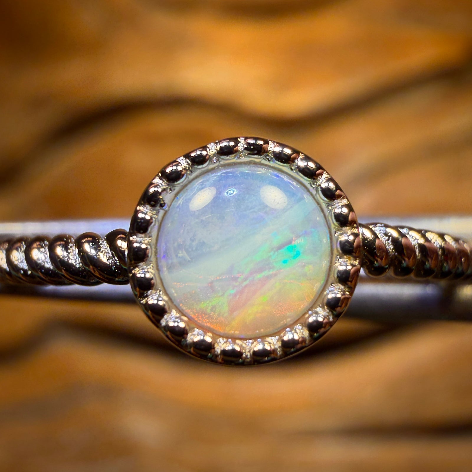 Sterling Silver - Solid South Australian Crystal Opal Ring