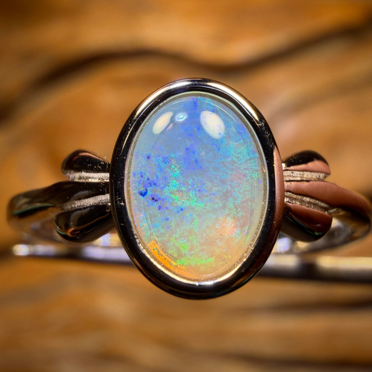 Sterling Silver - Solid South Australian Crystal Opal Ring