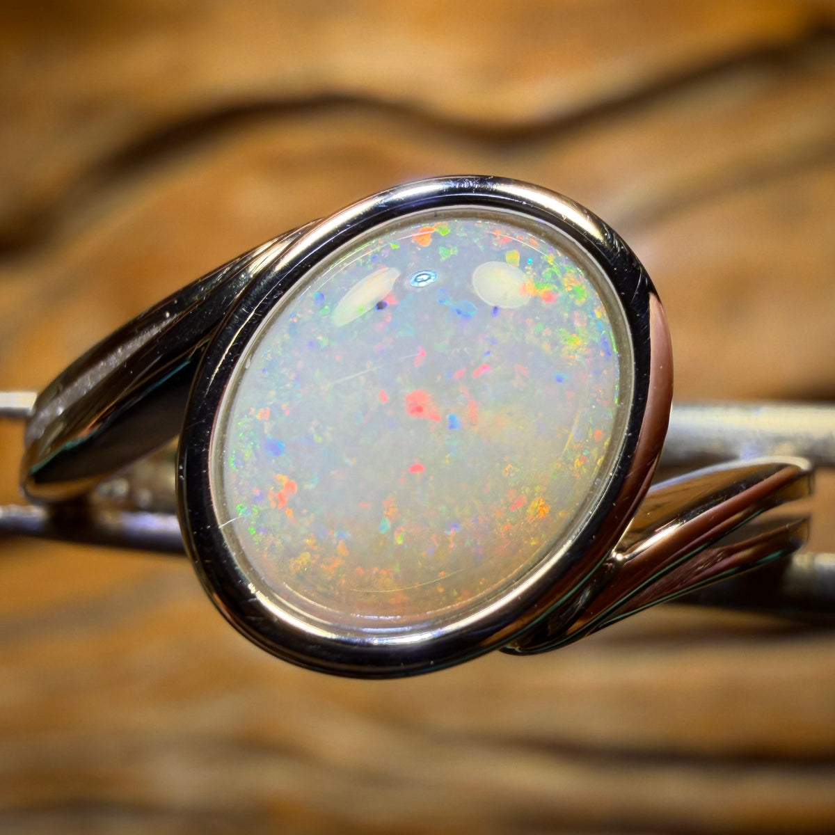 Sterling Silver - Solid South Australian Crystal Opal Ring