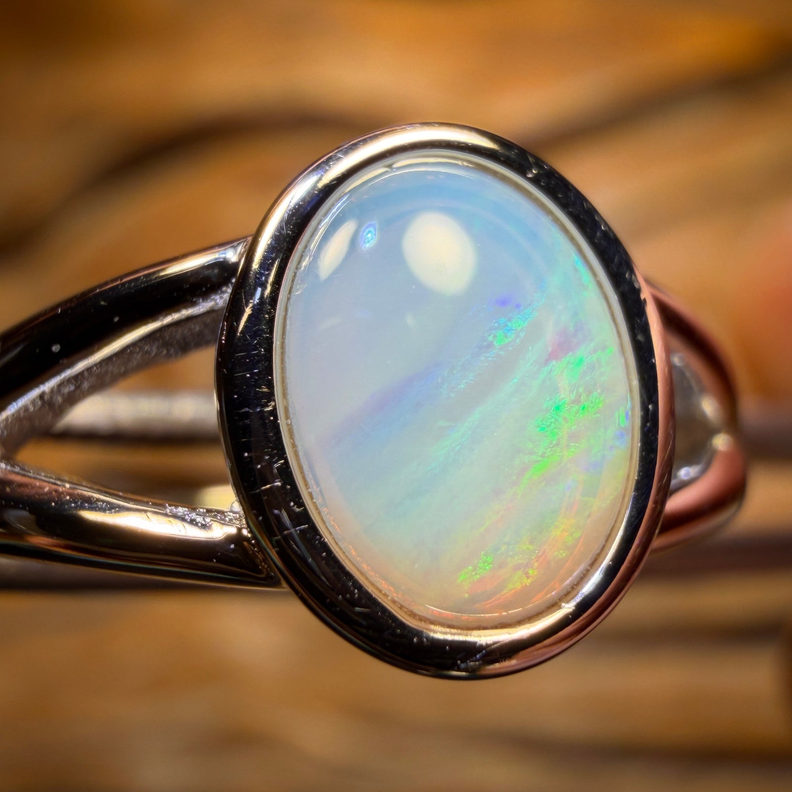 Sterling Silver - Solid South Australian Crystal Opal Ring