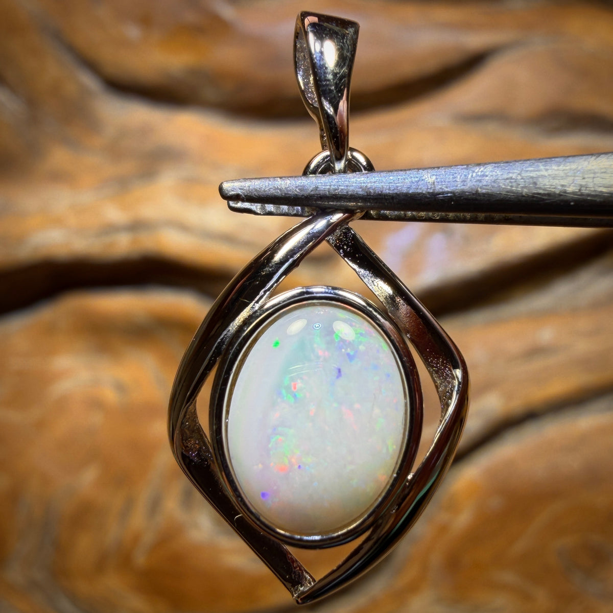 Sterling Silver - Solid South Australian White Opal Pendant