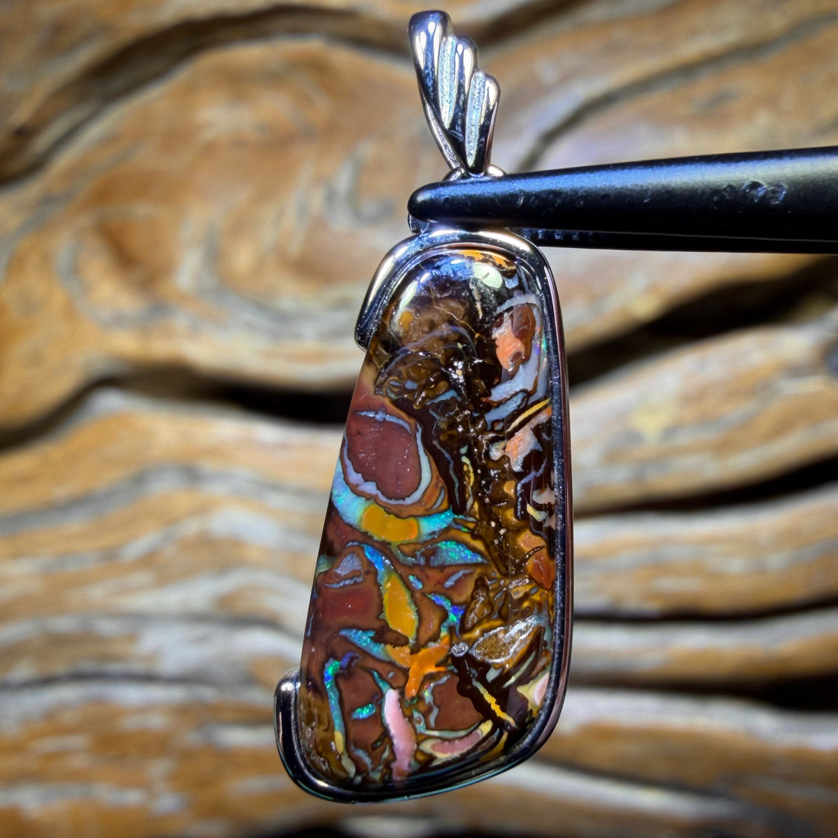 Sterling Silver - Solid Tribal Boulder Opal Pendant