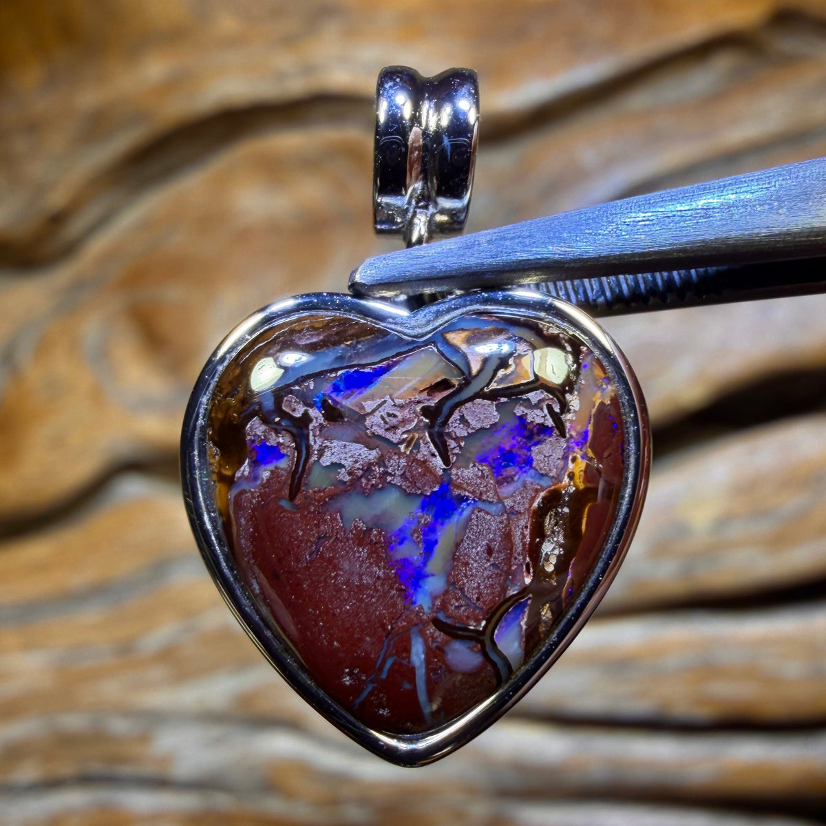 Sterling Silver - Solid Tribal Boulder Opal Pendant