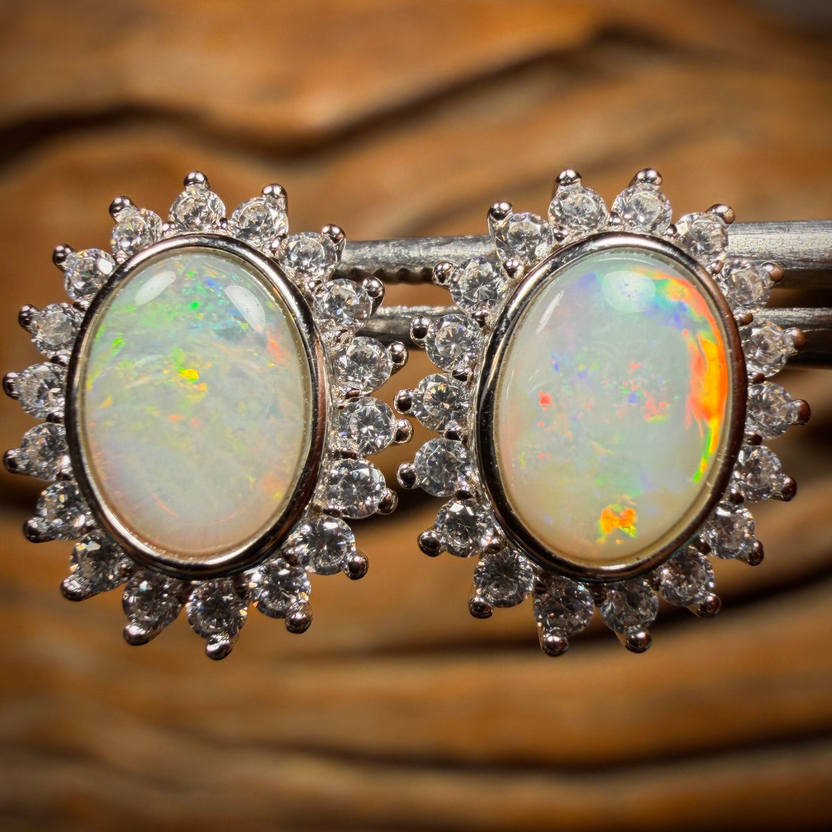 Sterling Silver - South Australian Crystal Opal Stud Earrings