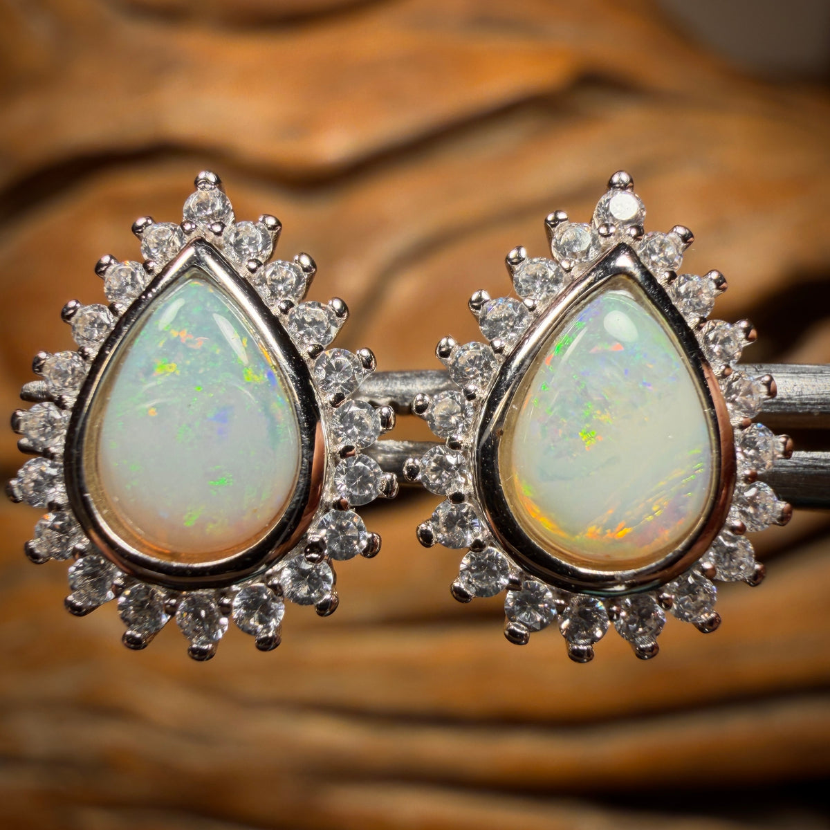 Sterling Silver - South Australian Crystal Opal Stud Earrings