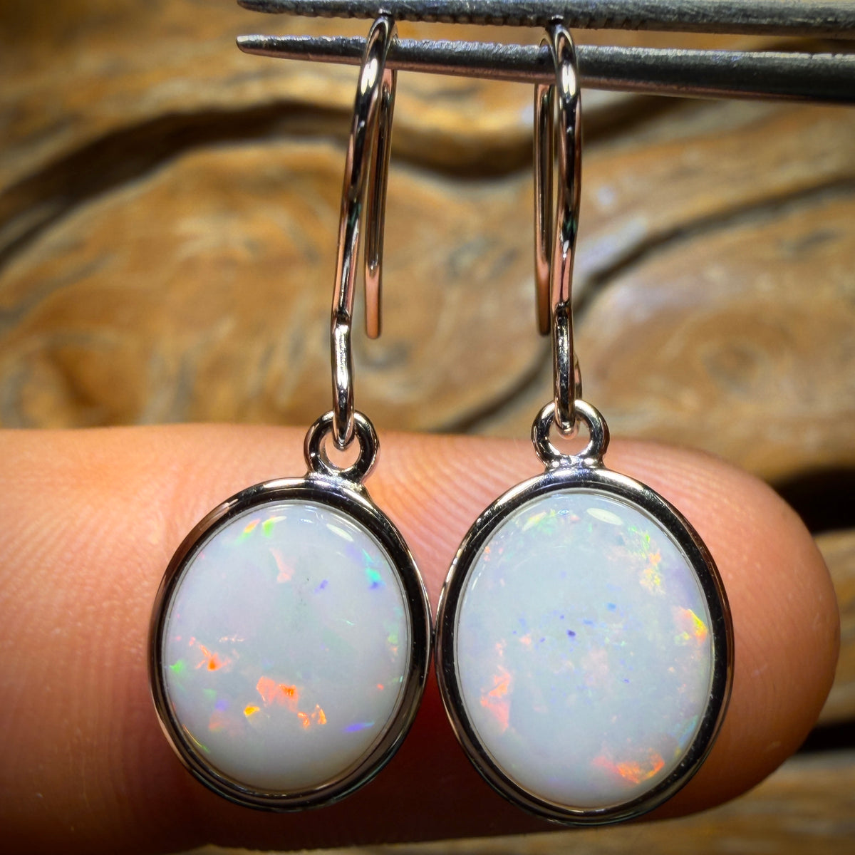 Sterling Silver - South Australian White Opal Hook Earrings