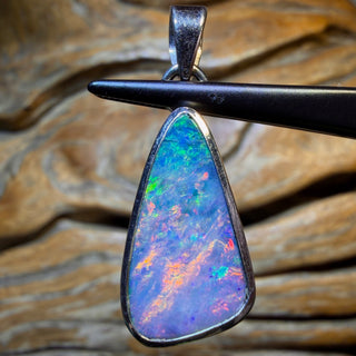 Sterling Silver - Large Unisex Queensland Boulder Opal Doublet Pendant