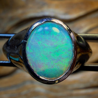 Sterling Silver  - Unisex Solid South Australian Crystal Opal Ring