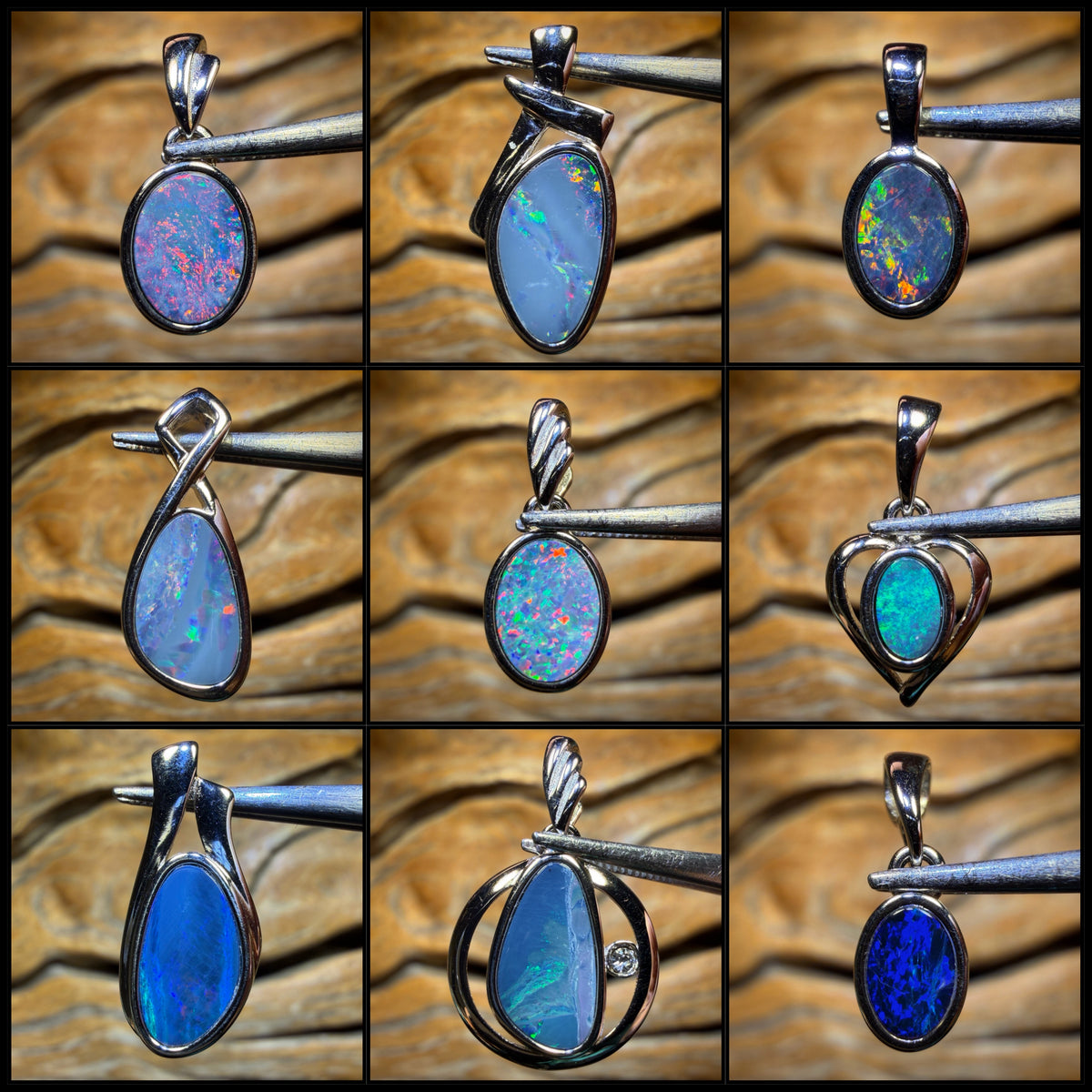 🔒Sterling Silver - WHOLESALE 9 PIECE PENDANT PARCEL. Australian Boulder Opal Doublet Jewellery