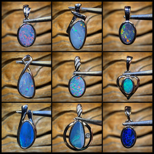 🔒Sterling Silver - WHOLESALE 9 PIECE PENDANT PARCEL. Australian Boulder Opal Doublet Jewellery