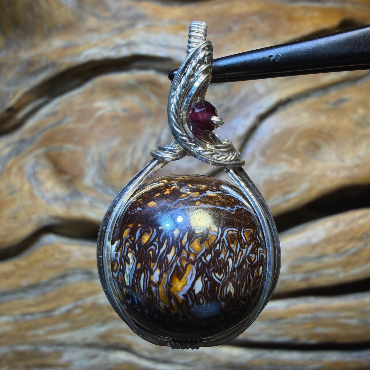 Sterling Silver - Yowah Nut Opal Bead Pendant