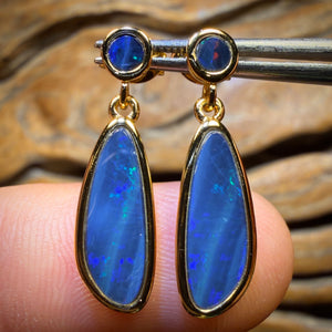 Sterling Silver Gold Plated  - Australian Boulder Opal Doublet Drop Stud Earrings