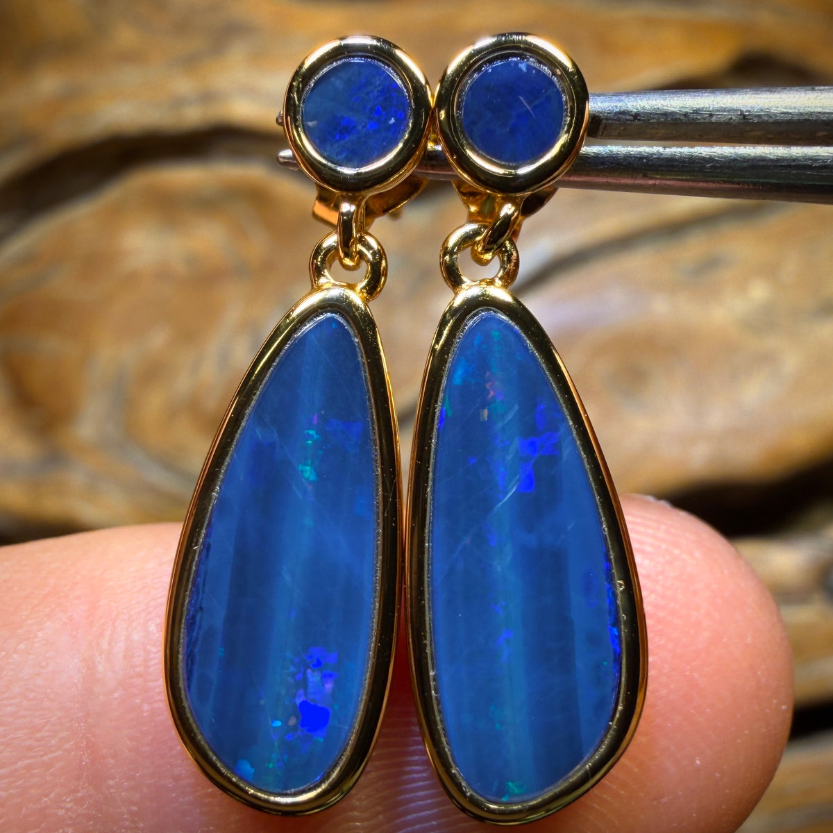 Sterling Silver Gold Plated  - Australian Boulder Opal Doublet Drop Stud Earrings