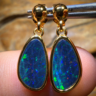 Sterling Silver Gold Plated - Australian Boulder Opal Doublet Drop Stud Earrings