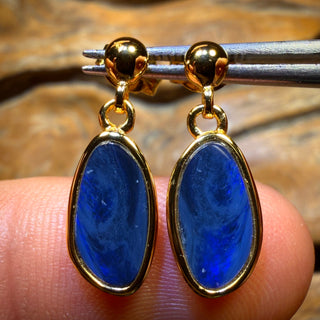 Sterling Silver Gold Plated - Australian Boulder Opal Doublet Drop Stud Earrings