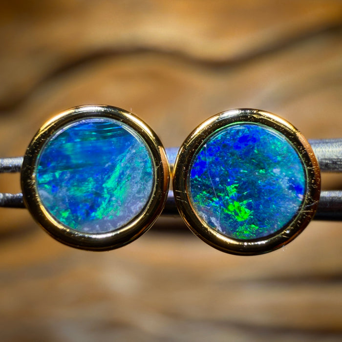 Sterling Silver Gold Plated - Australian Boulder Opal Doublet Stud Earrings