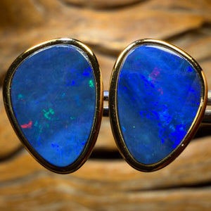 Sterling Silver Gold Plated - Australian Boulder Opal Doublet Stud Earrings