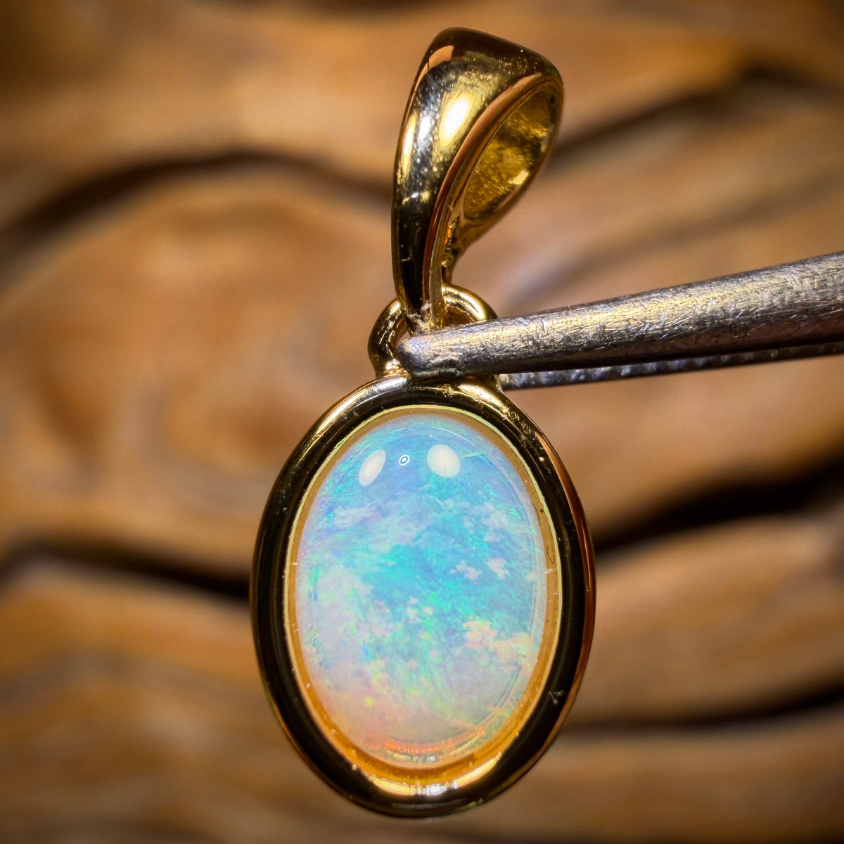 Sterling Silver Gold Plated - Solid South Australian Crystal Opal Pendant