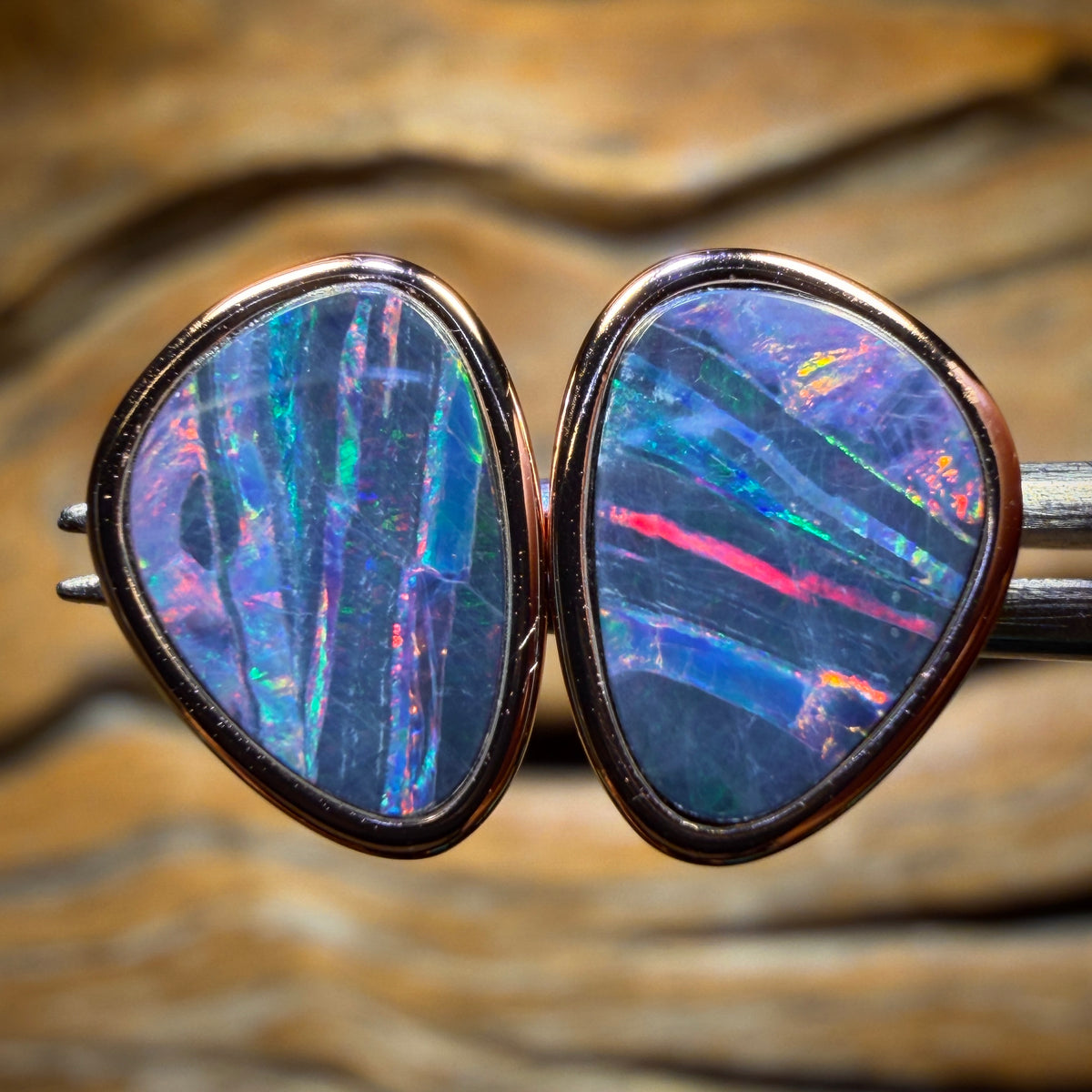Sterling Silver Rose Gold Plated - Australian Boulder Opal Doublet Stud Earrings