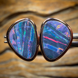 Sterling Silver Rose Gold Plated - Australian Boulder Opal Doublet Stud Earrings