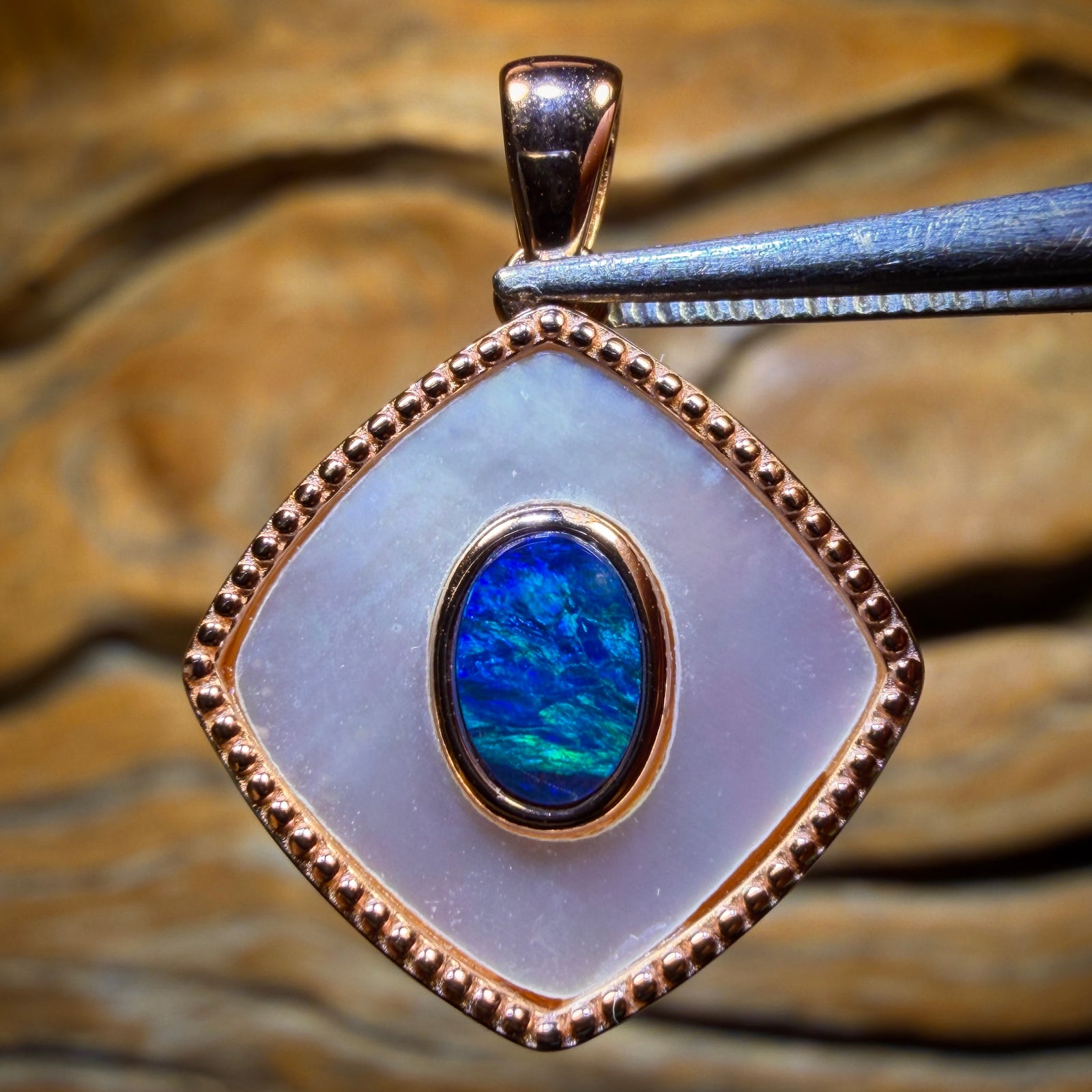 Sterling Silver Rose Gold Plated - Queensland Boulder Opal Doublet Pendant