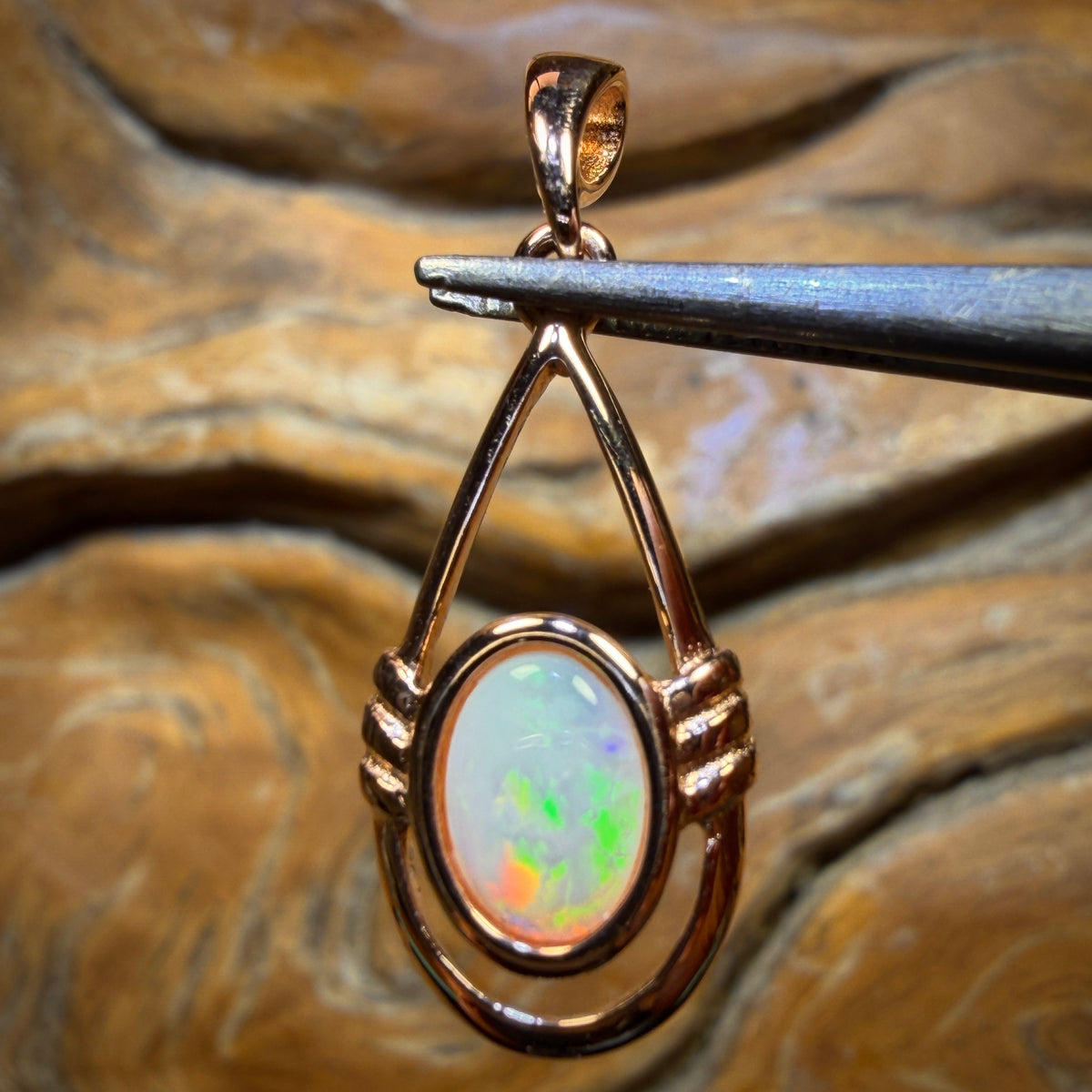 Sterling Silver Rose Gold Plated - Solid South Australian Crystal Opal Pendant