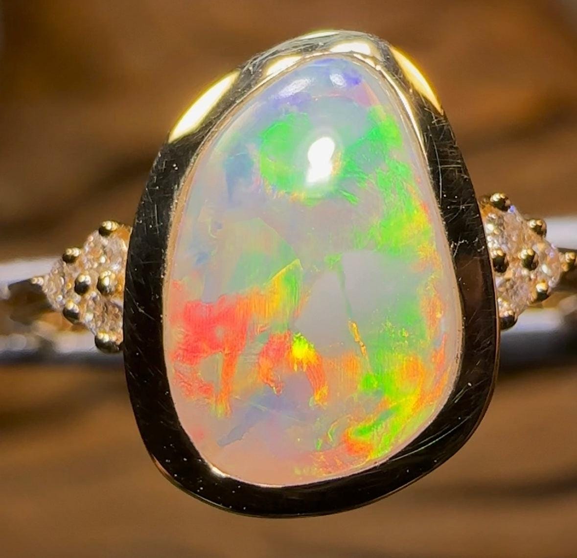 18k Gold - AAA Solid South Australian Bright Bright! Opal diamond Ring - Opal Whisperers
