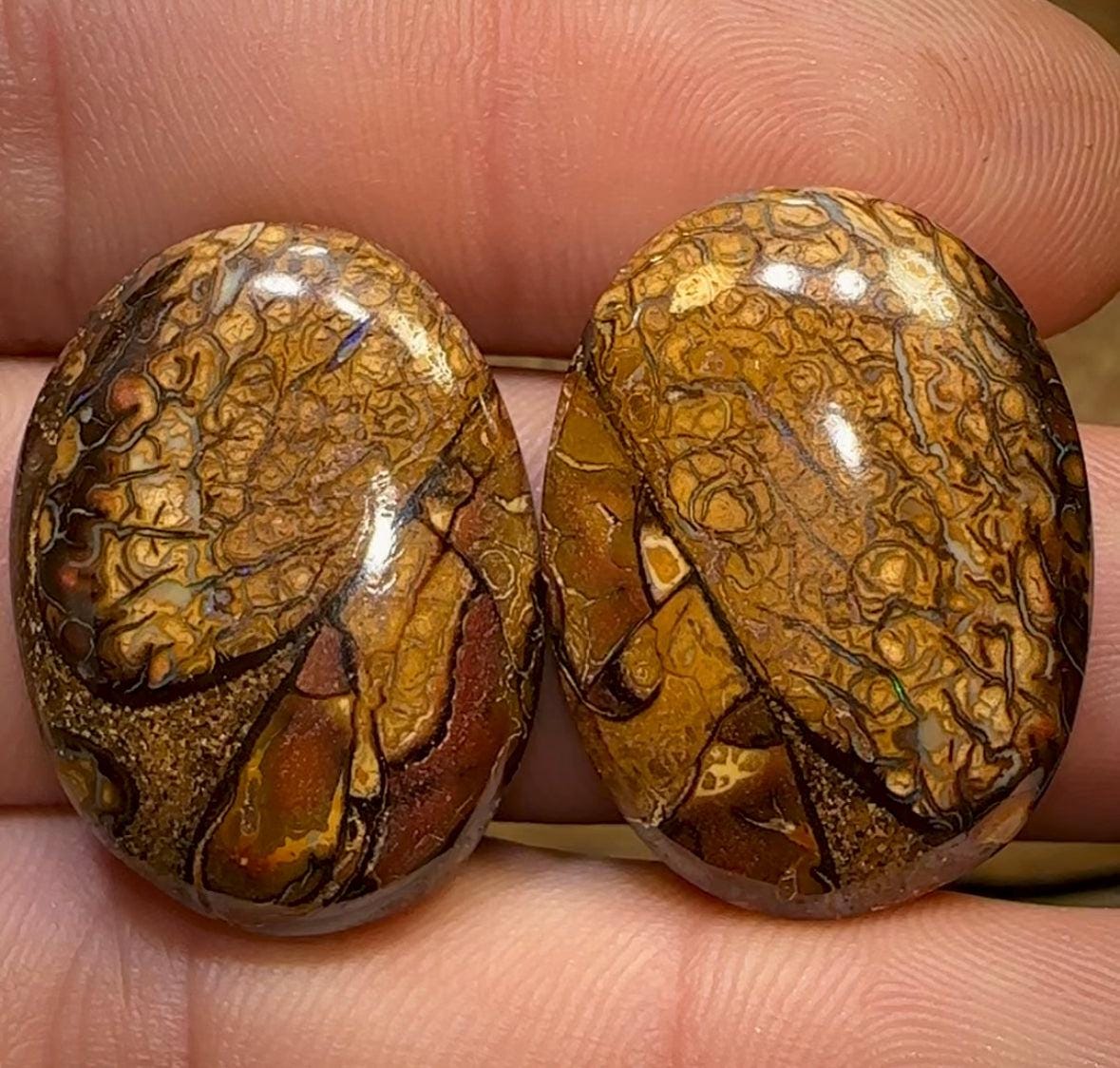 62.4cts - Tribal Pattern Yowah Nut Opal Pair - Opal Whisperers