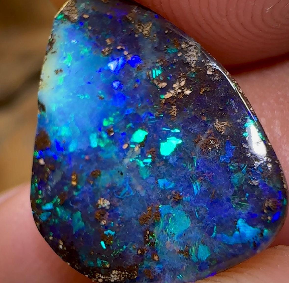 The 9.8cts - Top Electric Green Blue Australian Black Boulder Opal - Opal Whisperers
