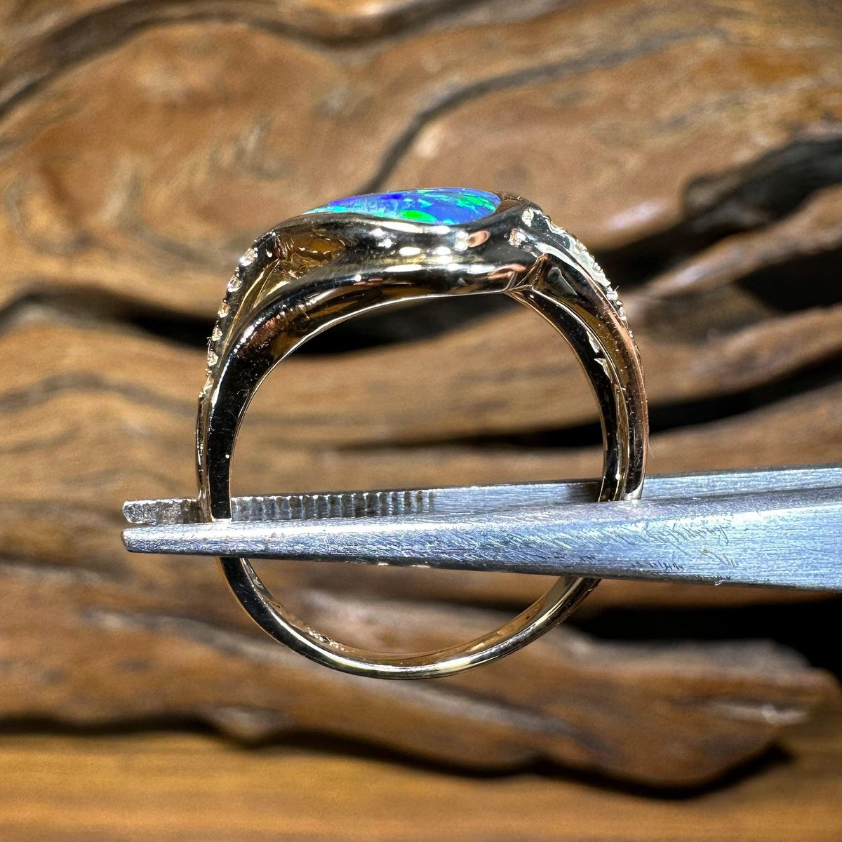 14k Gold Large Boulder Doublet Opal Ring with Diamonds - Opal Whisperers