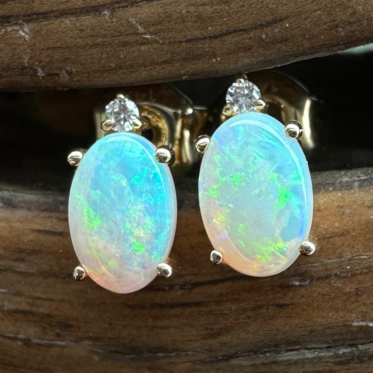 14k Gold Solid Opal Earrings - Hand Made - Opal Whisperers