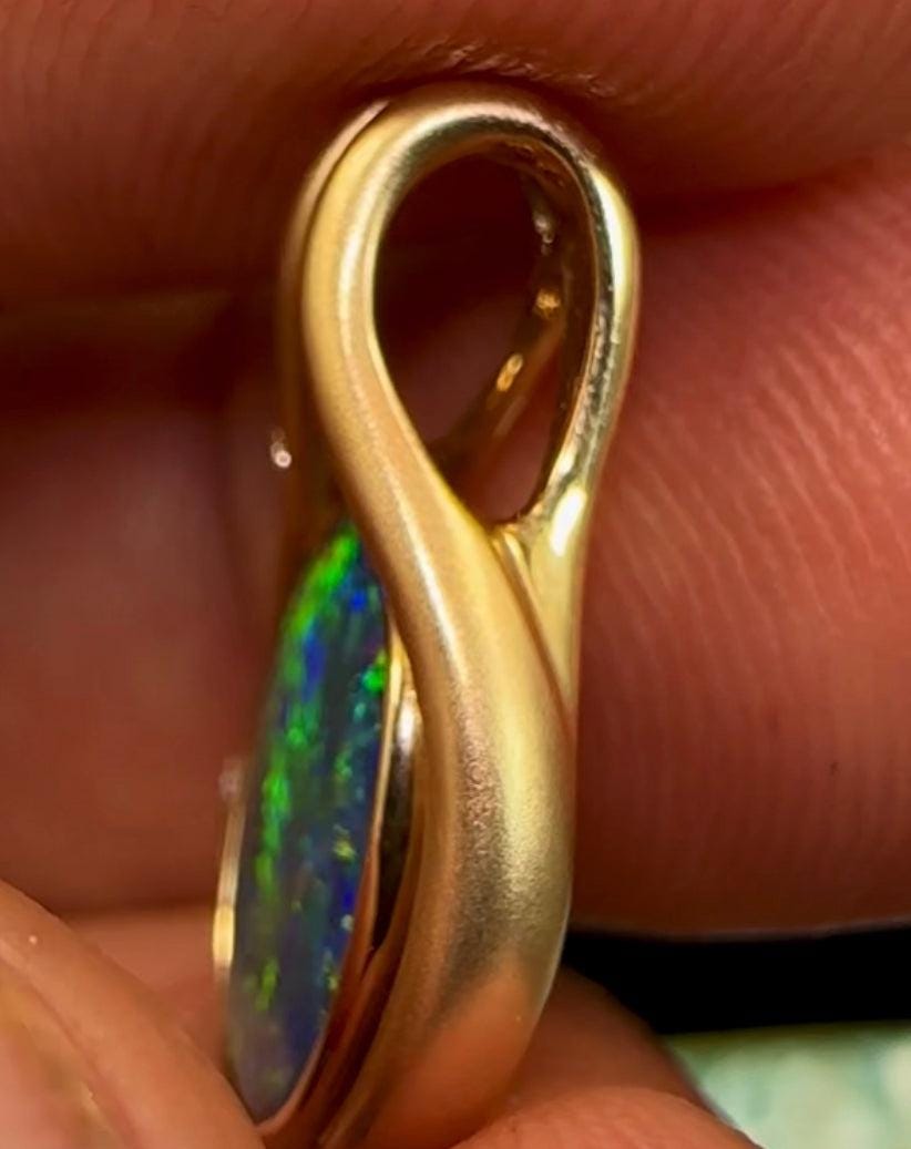 14k frosted yellow Gold + Diamond Handmade Opal Pendant - Opalwhisperers
