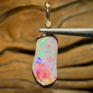 18k Red Gold and Diamond - Solid South Australian Opal Pendant