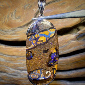 Sterling Silver - “witchetty grubs” Solid Tribal Boulder Opal Pendant UNISEX