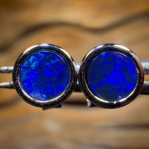Unisex Sterling Silver - Royal Blue Australian Boulder Opal Doublet Stud Earrings