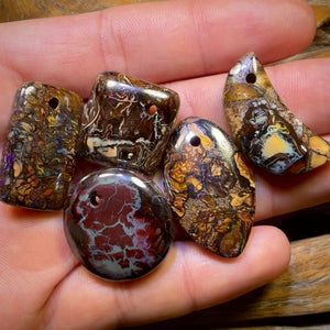 🔒154.2cts - 5x Drilled Tribal Queensland Boulder Opals. BARGAIN Wholesale Parcel