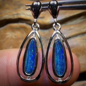 Sterling Silver - Australian Boulder Opal Doublet Drop Stud Earrings