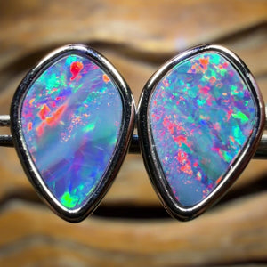 Half Price Card! Sterling Silver - Australian Boulder Opal Doublet Stud Earrings